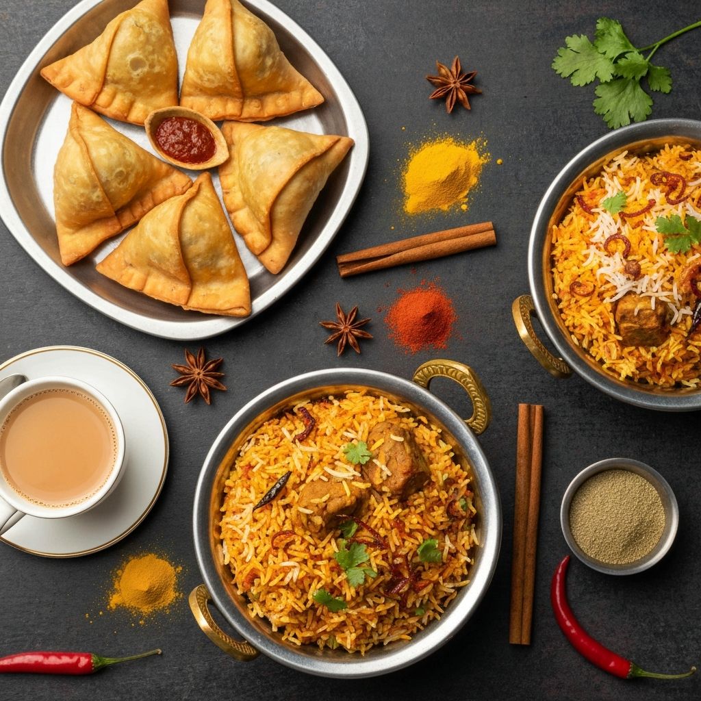 Colorful Indian cuisine spread