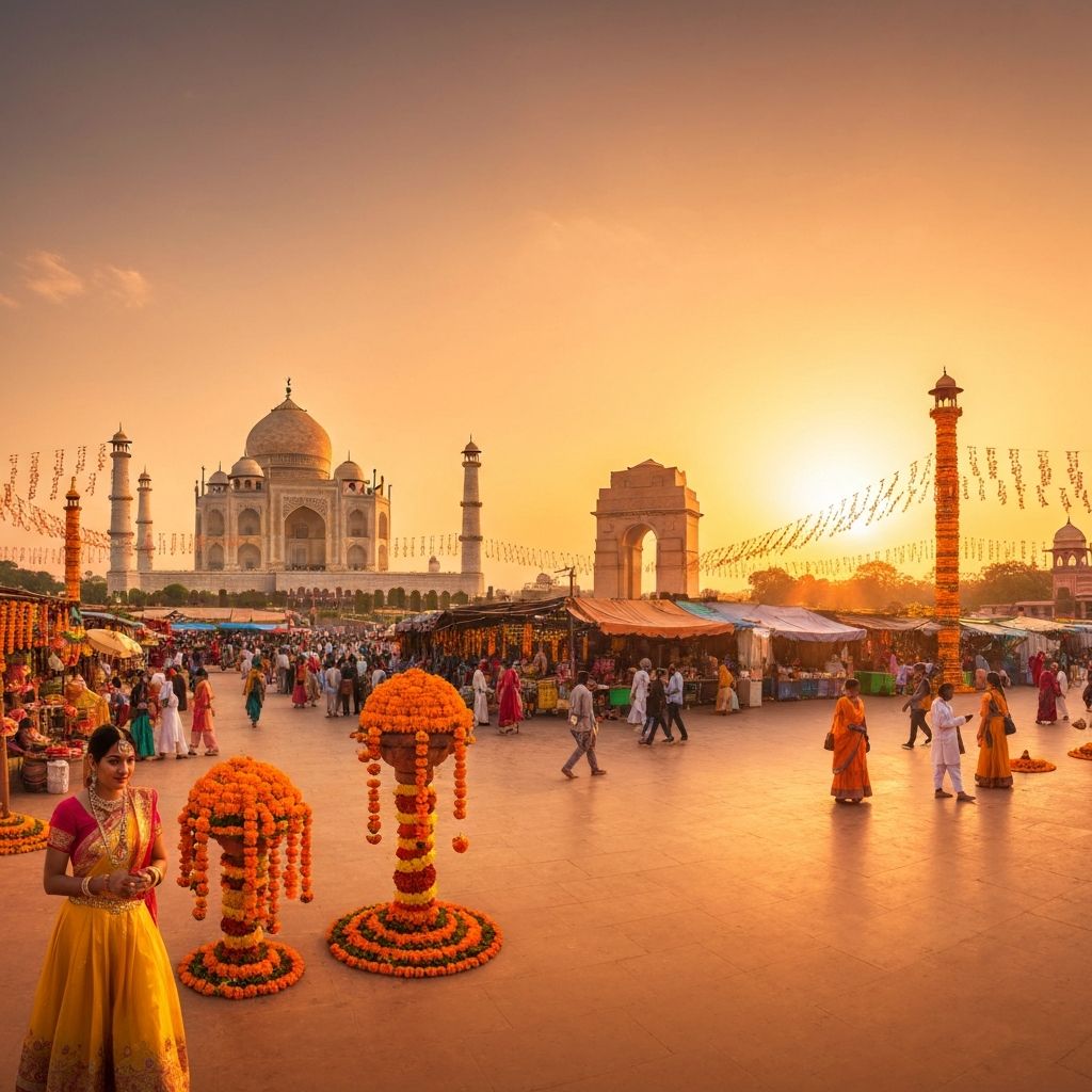 Namaste India event backdrop showing iconic Indian landmarks